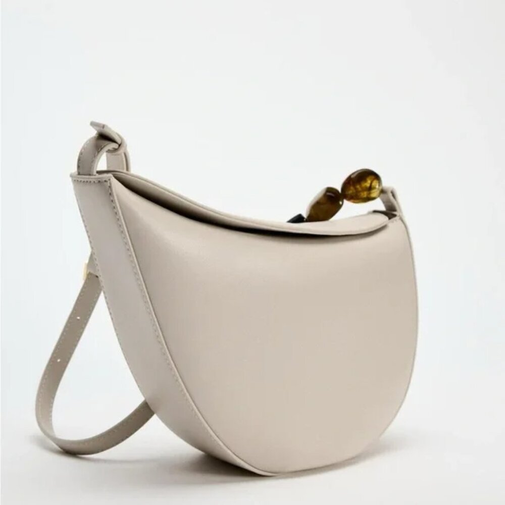 ZARA NWT Chic Beige BEADED ASYMMETRICAL CROSSBODY BAG - Picture 4 of 12